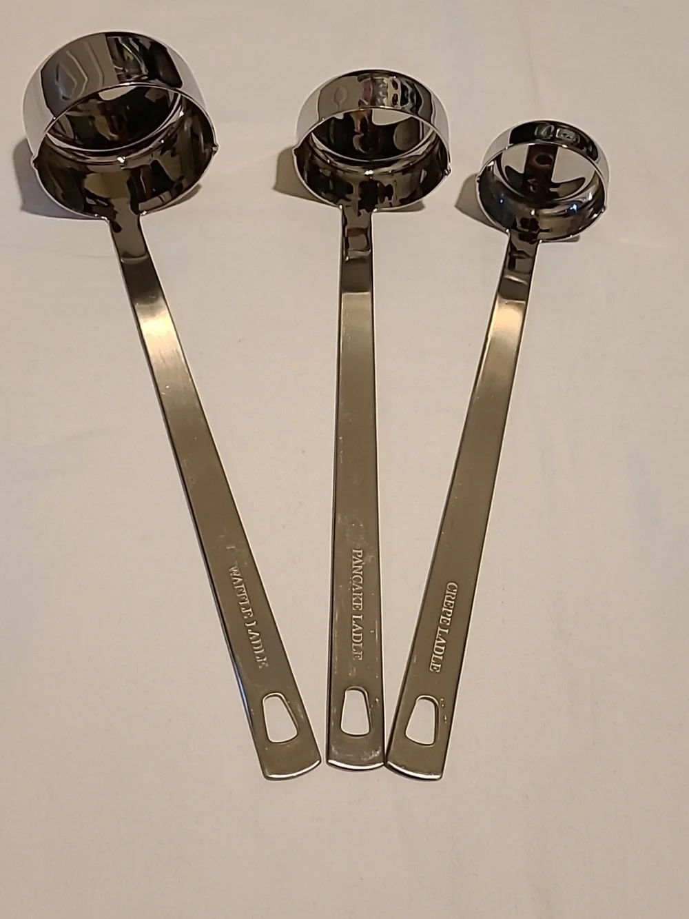 William Sonoma Stainless Steel Heavy Duty Ladle Set Of 3, Crepe Pancake Waffle